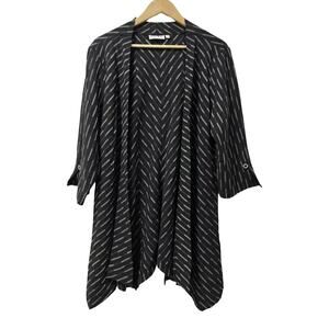 Habitat‎ Womens Crepe Shark Bite Open Long Cardigan Size L Black Lagenlook Artsy